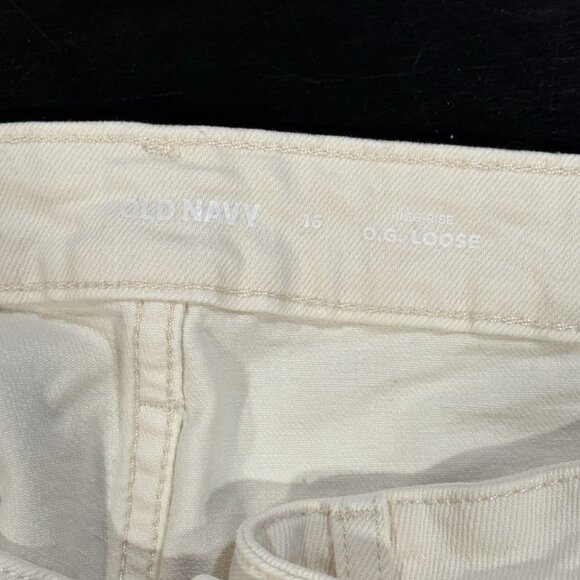 Old Navy Cream High Waisted OG Loose Wide Leg Womens Utility Denim Jeans Size 16 - Picture 7 of 12